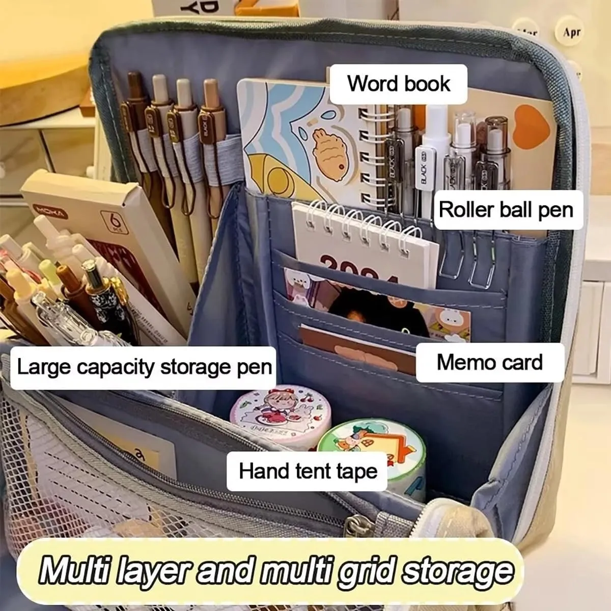 Doresty Makeup Bag, 2025 New Standing Makeup Bag – Portable, Large Capacity, Travel Makeup Organizer, Waterproof Oxford Cloth Cosmetic Toiletry Bags with Compartments (Beige)
