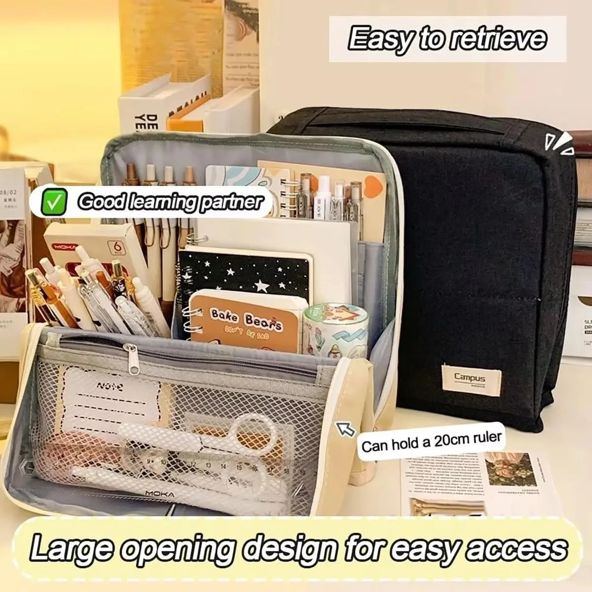 Doresty Makeup Bag, 2025 New Standing Makeup Bag – Portable, Large Capacity, Travel Makeup Organizer, Waterproof Oxford Cloth Cosmetic Toiletry Bags with Compartments (Beige)