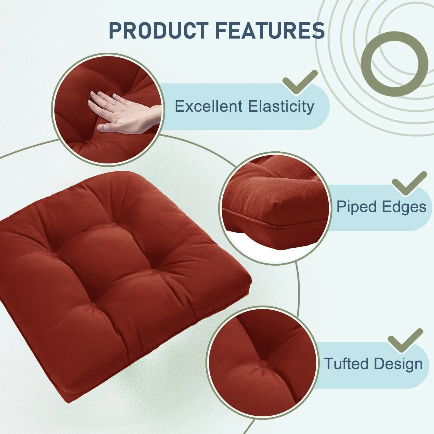 downluxe Outdoor Chair Cushions Set of 4 for Patio Furniture, Waterproof Tufted Overstuffed Patio Furniture Cushions, Thick Outdoor Seat Cushion, 19" X 19" X 5", Brick Red