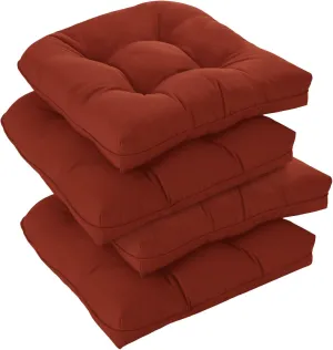 downluxe Outdoor Chair Cushions Set of 4 for Patio Furniture, Waterproof Tufted Overstuffed Patio Furniture Cushions, Thick Outdoor Seat Cushion, 19" X 19" X 5", Brick Red