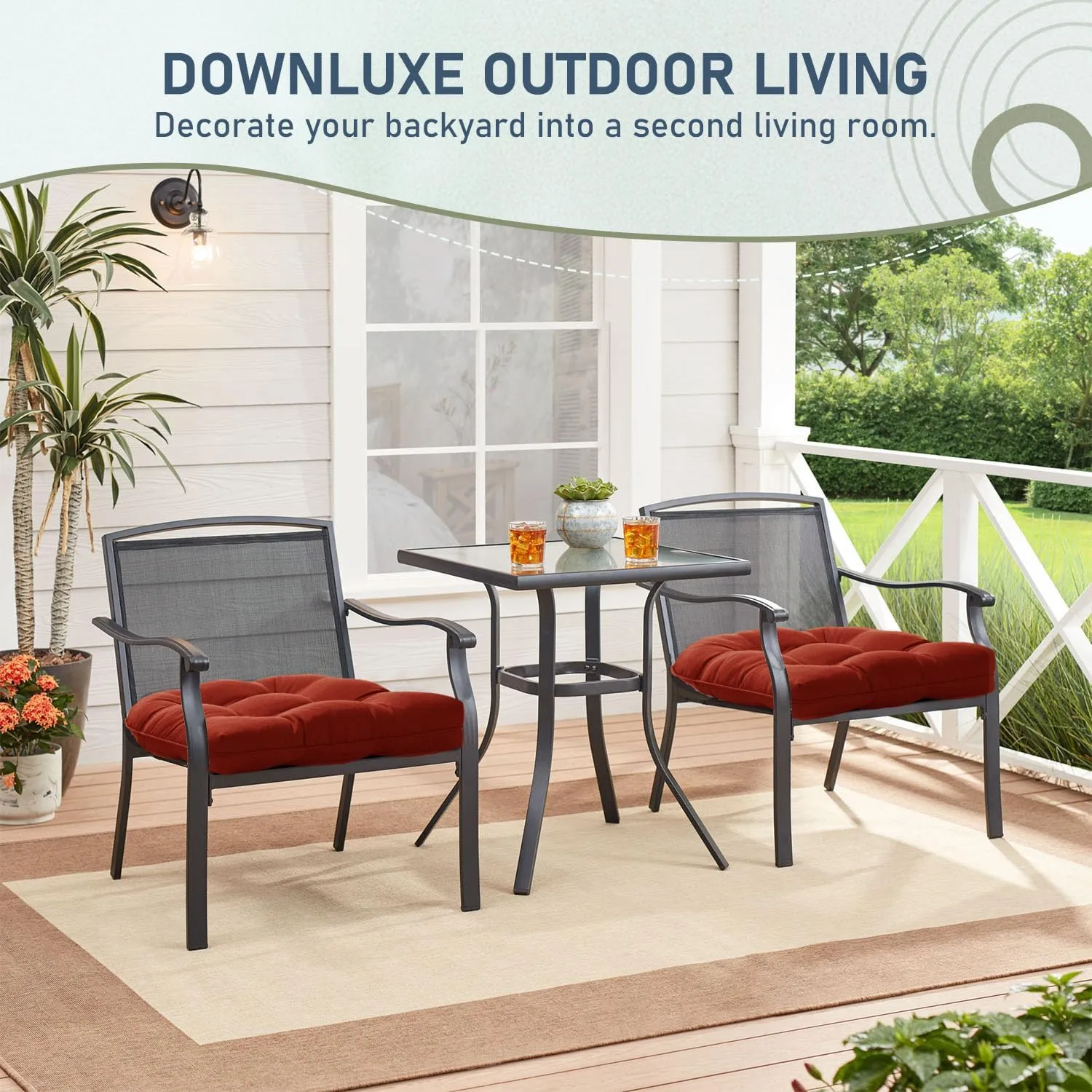 downluxe Outdoor Chair Cushions Set of 4 for Patio Furniture, Waterproof Tufted Overstuffed Patio Furniture Cushions, Thick Outdoor Seat Cushion, 19" X 19" X 5", Brick Red