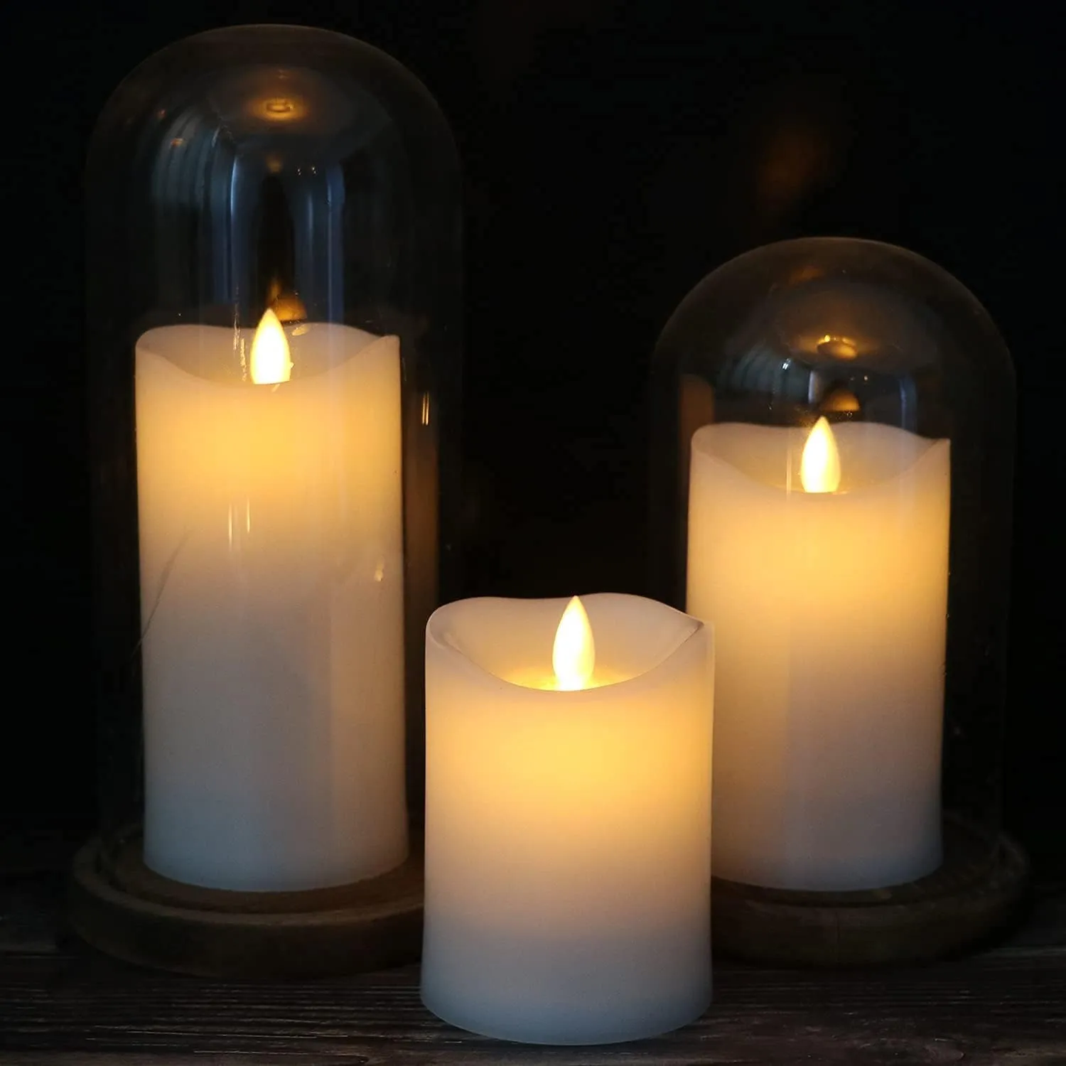 DRomance Moving Wick Outdoor Flameless Candles Battery Operated with 10-Key Remote and Timer, 3 Pack Plastic White LED Flickering Candles Wedding Holiday Decor(3" x 4", 5", 6")