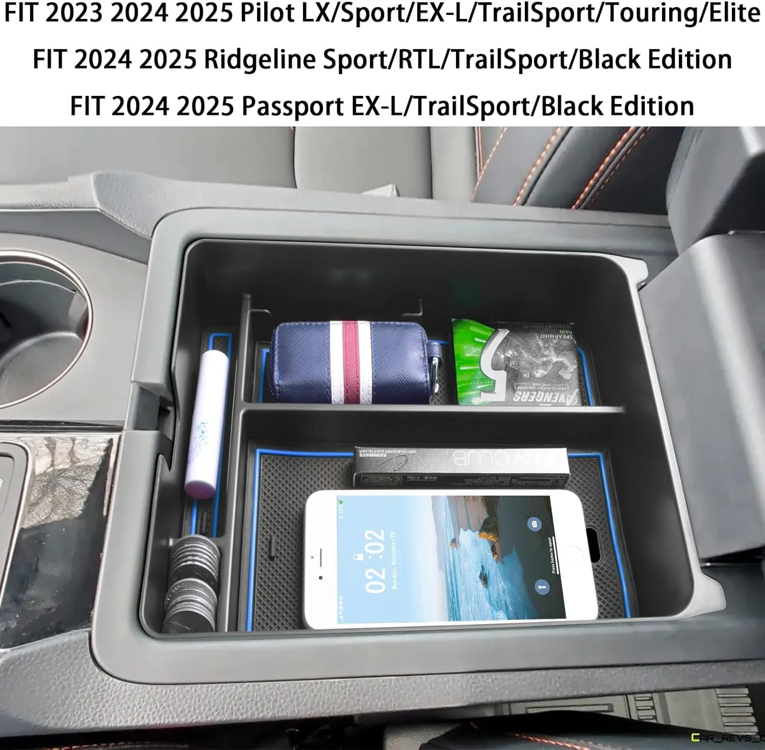 EDBETOS Center Console Organizer Compatible with 2023 2024 2025 Honda Pilot, 2024 2025 Ridgeline/Passport Insert Tray Secondary Storage Armrest Box ABS Plastic Material, Blue