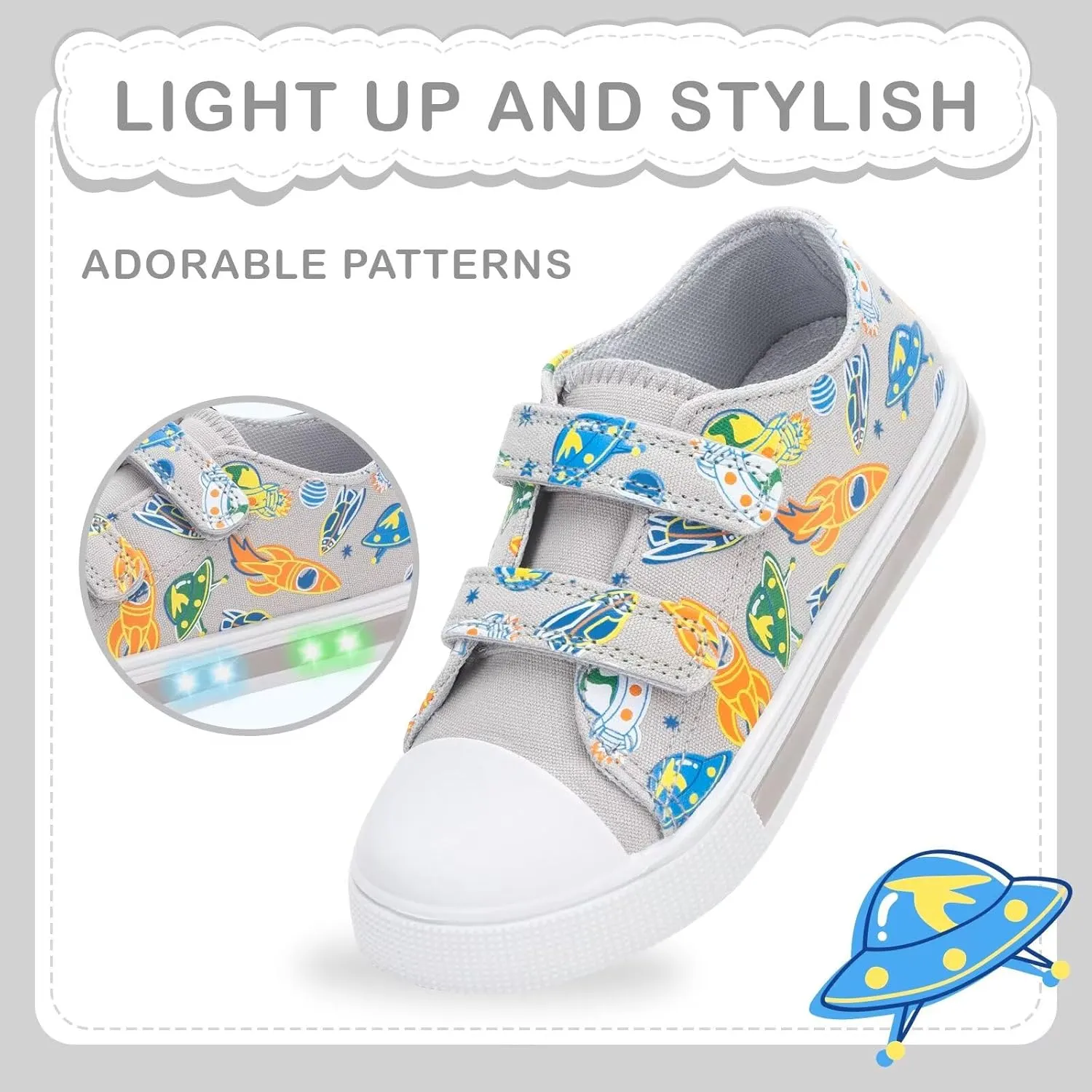 EUXTERPA Toddler Light Up Sneakers Kids Casual Canvas Shoes with Adjustable Strap for Girls Boys