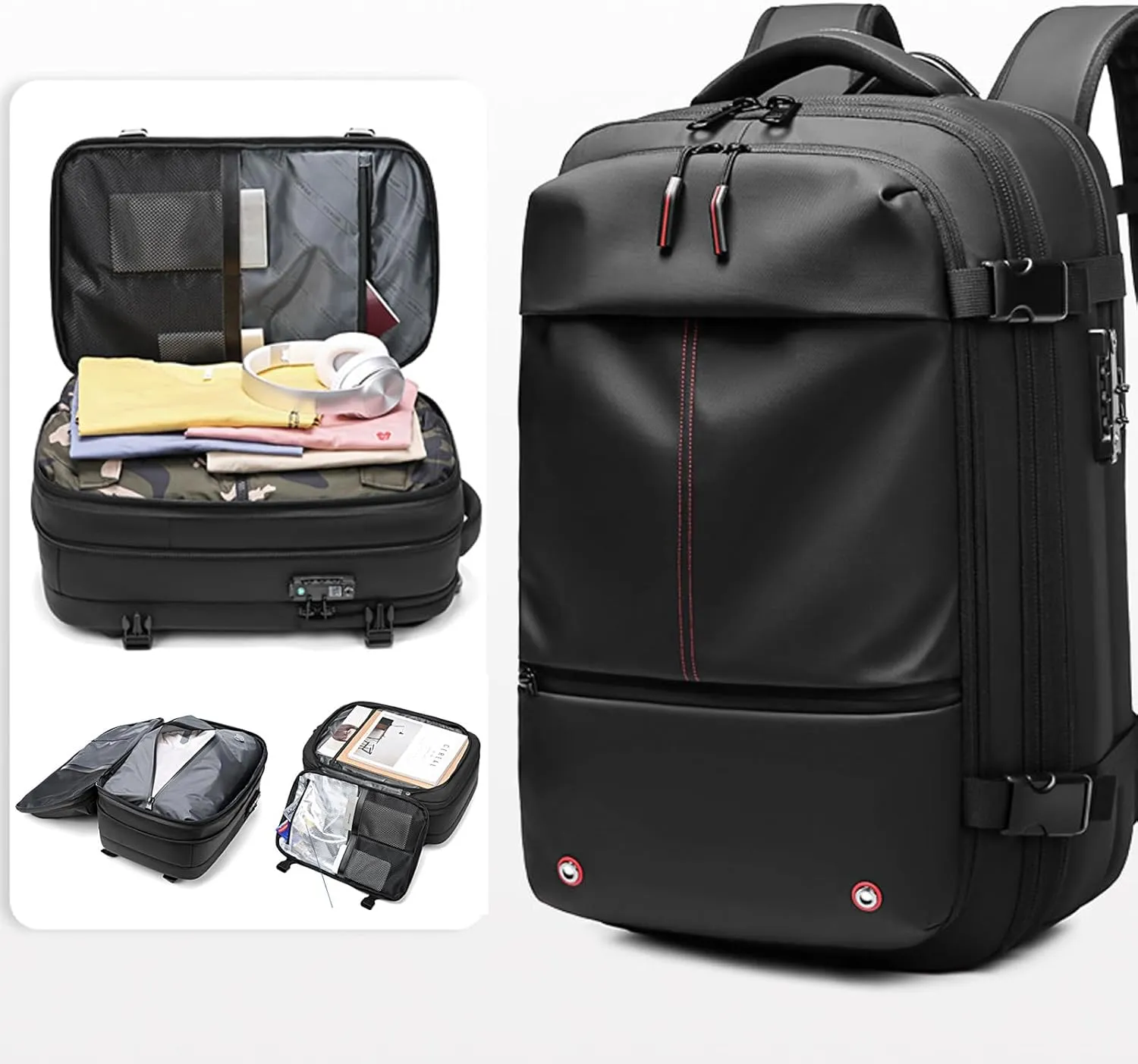 Ezy Vac Backpack, Spacevac backpack, 60L Expandable Spacevac Pro Backpacks Water Resistant Anti Theft Travel Business (Gary Pump)