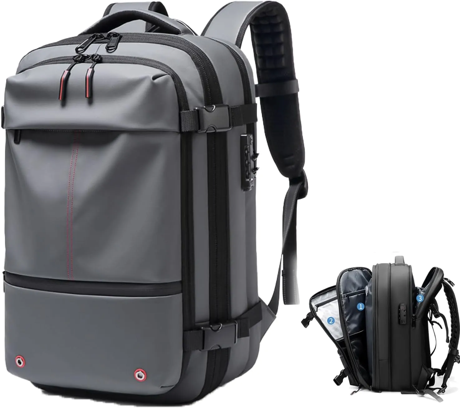 Ezy Vac Backpack, Spacevac backpack, 60L Expandable Spacevac Pro Backpacks Water Resistant Anti Theft Travel Business (Gray)