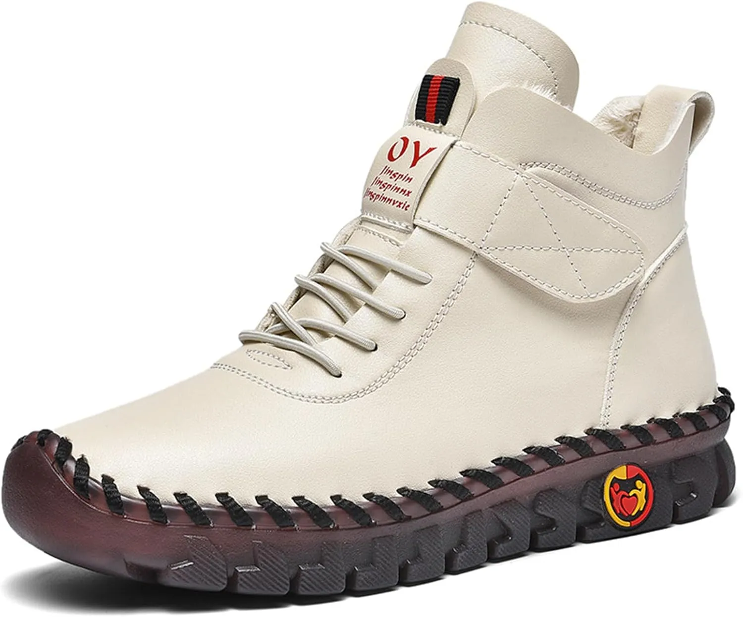 FAIRSOMA Women's Leather High Top Flat Sneakers with Adjustable Strap,Fashion Lightweight Lace Up Loafers Casual Warm Platform Ankle Boot Shoes Comfort Non-Slip Walking Shoes Soft Bottom Mom Shoes​