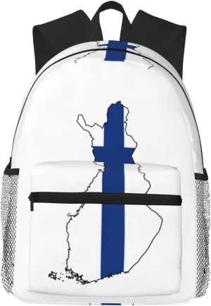 Finnish Flag Map Backpack Large Sports Bag, Best for Basketball, Soccer, Volleyball, Swim, Gym, Travel