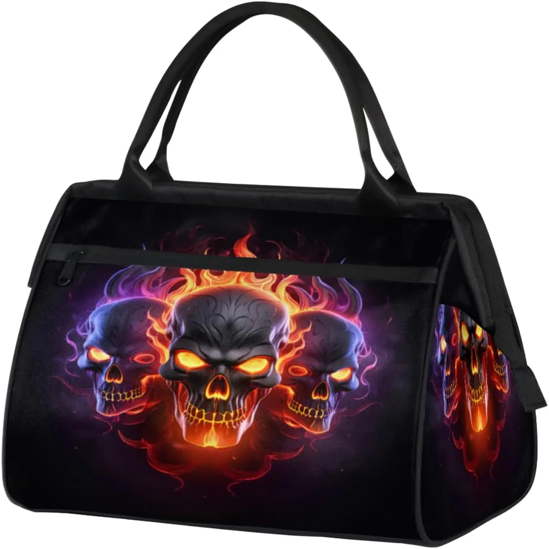 Flaming Skulls Dark Space Travel Duffle Bag, Waterproof Duffel Bag Weekender Overnight Carry On Bag Lightweight Sport Gym Bag for Men Women