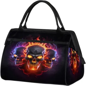 Flaming Skulls Dark Space Travel Duffle Bag, Waterproof Duffel Bag Weekender Overnight Carry On Bag Lightweight Sport Gym Bag for Men Women