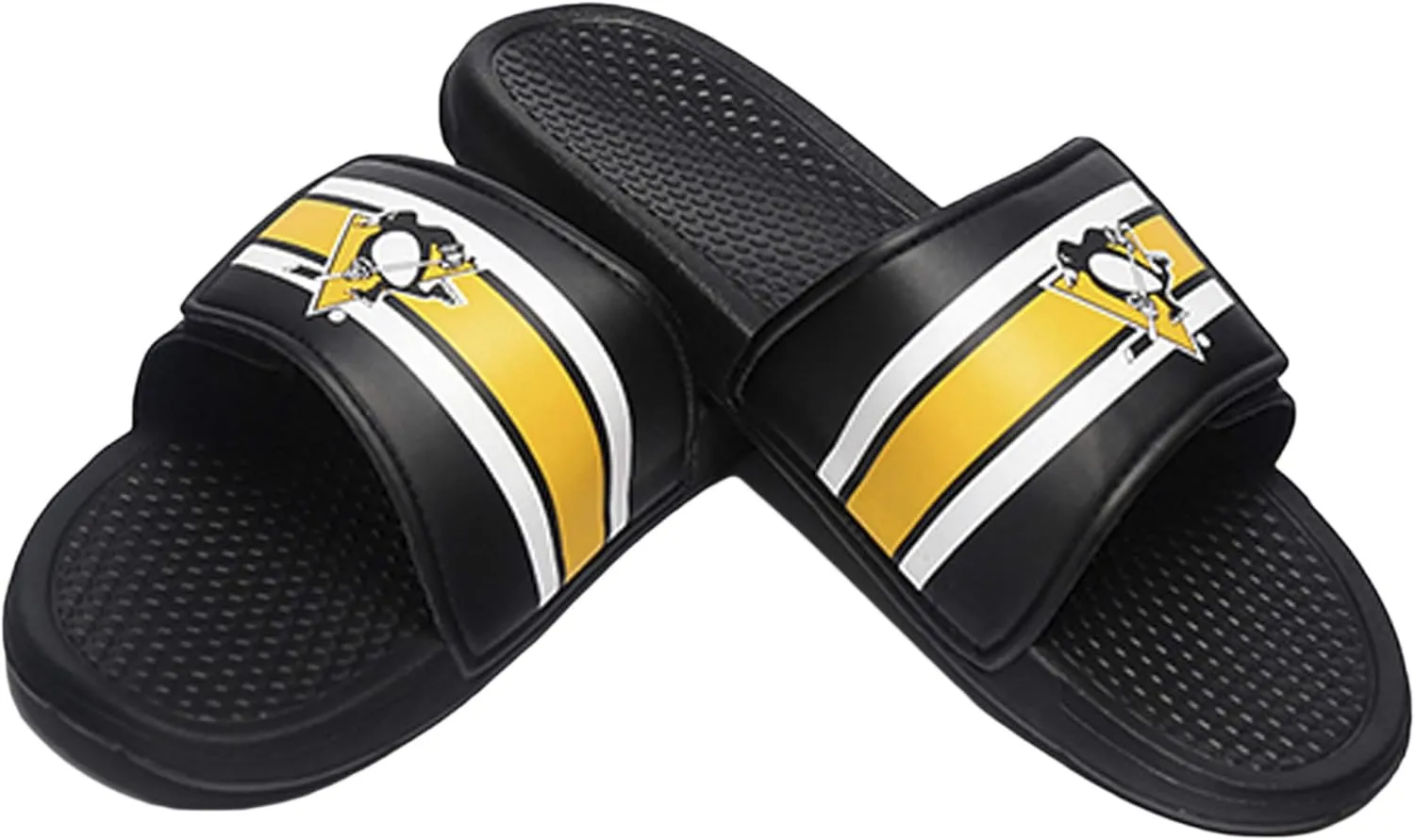 FOCO Men's NHL Team Logo Sport Legacy Stripe Slide Sandals