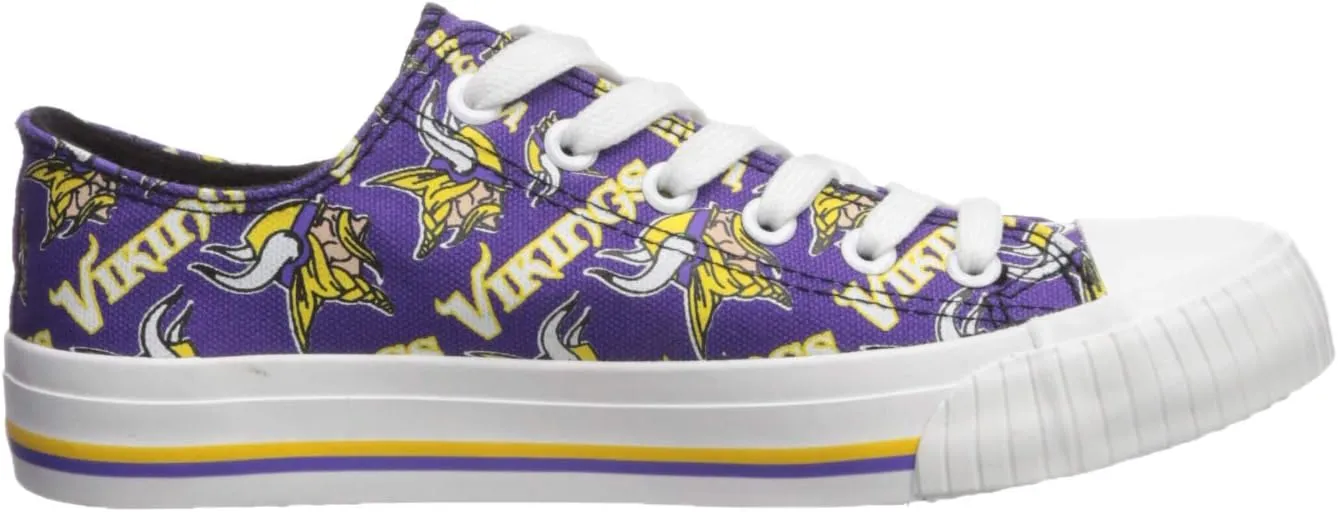 FOCO Women's NFL Team Logo Ladies Fashion Repeat Print Low Top Canvas Sneakers Shoes