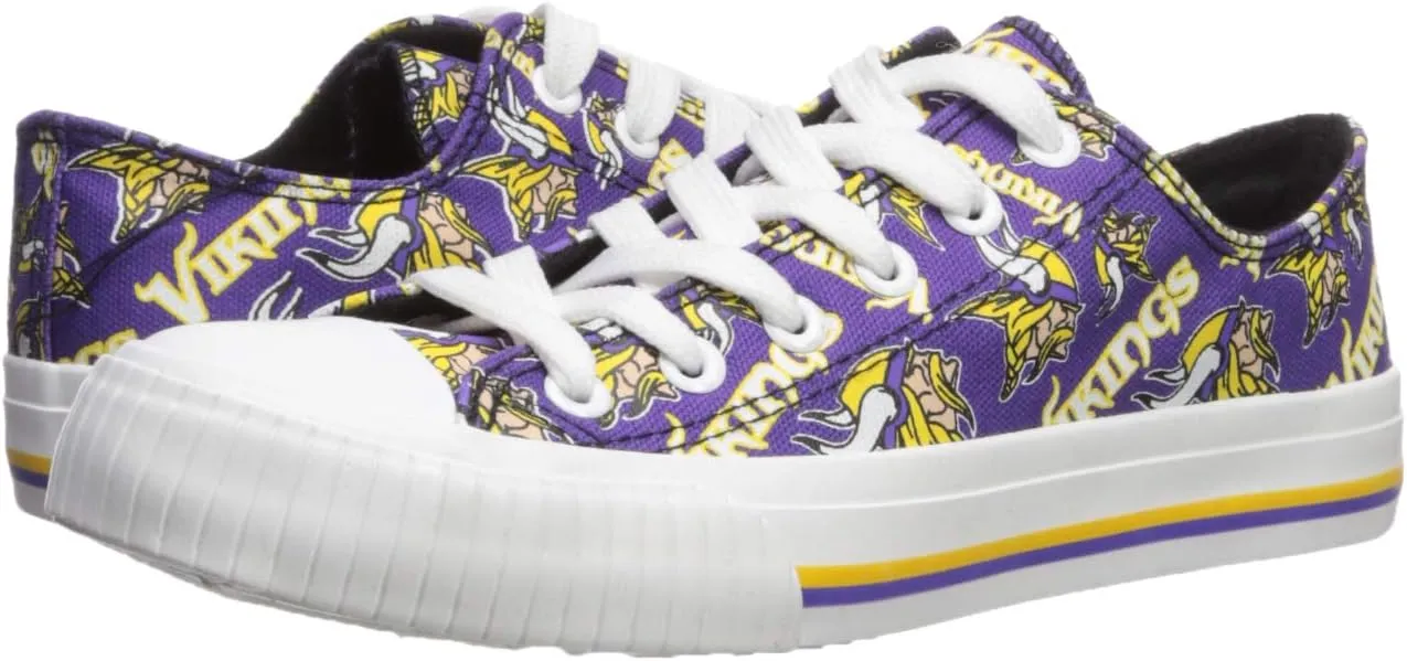 FOCO Women's NFL Team Logo Ladies Fashion Repeat Print Low Top Canvas Sneakers Shoes