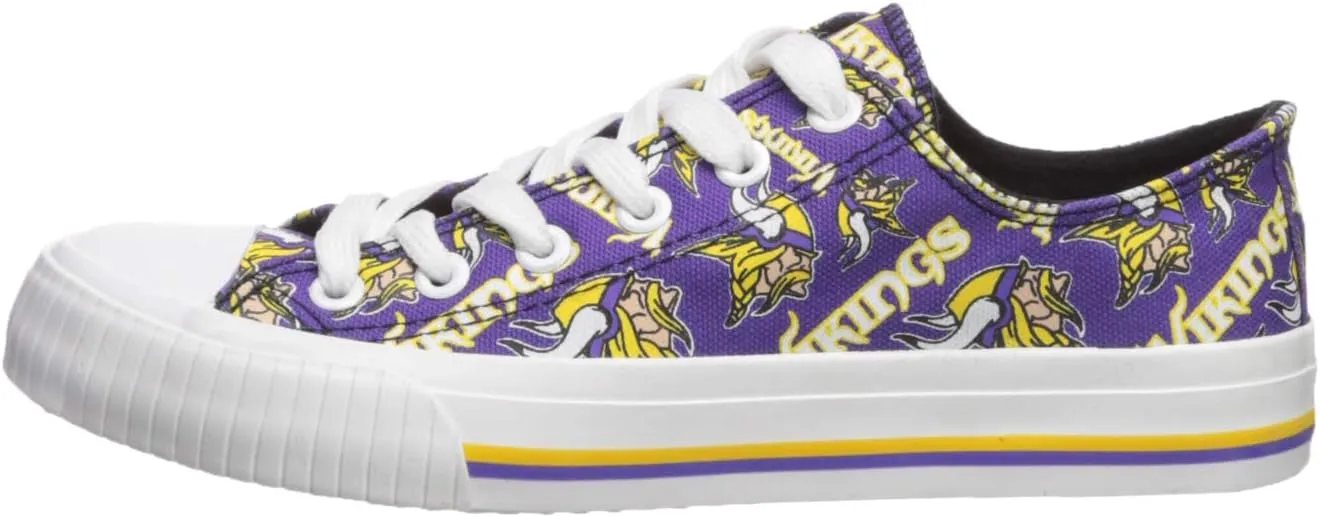 FOCO Women's NFL Team Logo Ladies Fashion Repeat Print Low Top Canvas Sneakers Shoes