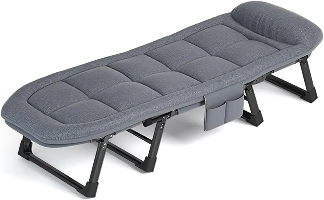Folding Bed with Pillow, Folding Camping Cot, Sleeping Cots with Reinforced Lumbar, Heavy Duty Guest Bed for Office Nap, Beach Vocation and Home Lounging