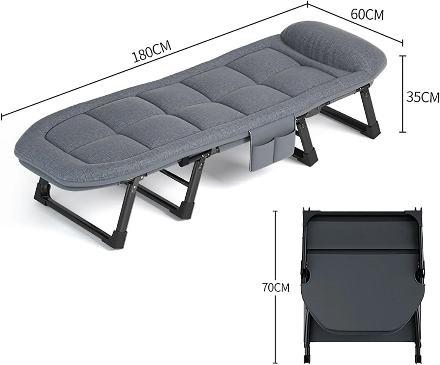 Folding Bed with Pillow, Folding Camping Cot, Sleeping Cots with Reinforced Lumbar, Heavy Duty Guest Bed for Office Nap, Beach Vocation and Home Lounging