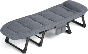 Folding Bed with Pillow, Folding Camping Cot, Sleeping Cots with Reinforced Lumbar, Heavy Duty Guest Bed for Office Nap, Beach Vocation and Home Lounging