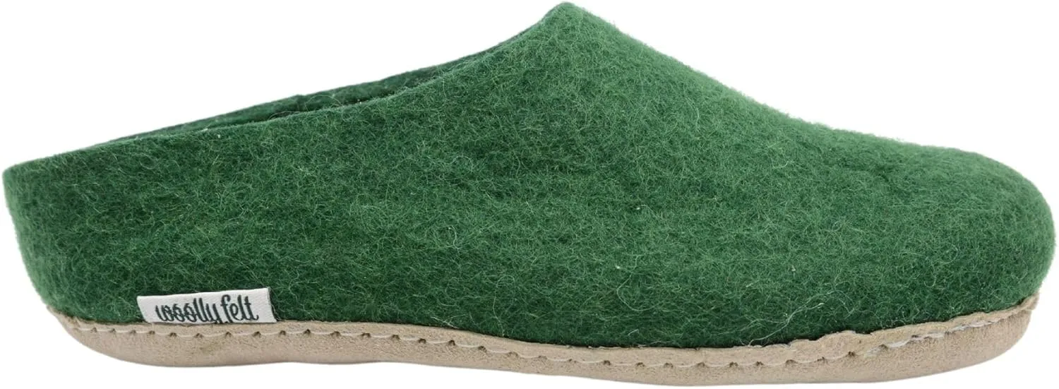 Forest Green Handmade Indoor Slippers, Soft, Cozy & Durable Slip Ons, Pure Merino Wool Slippers For Men And Women