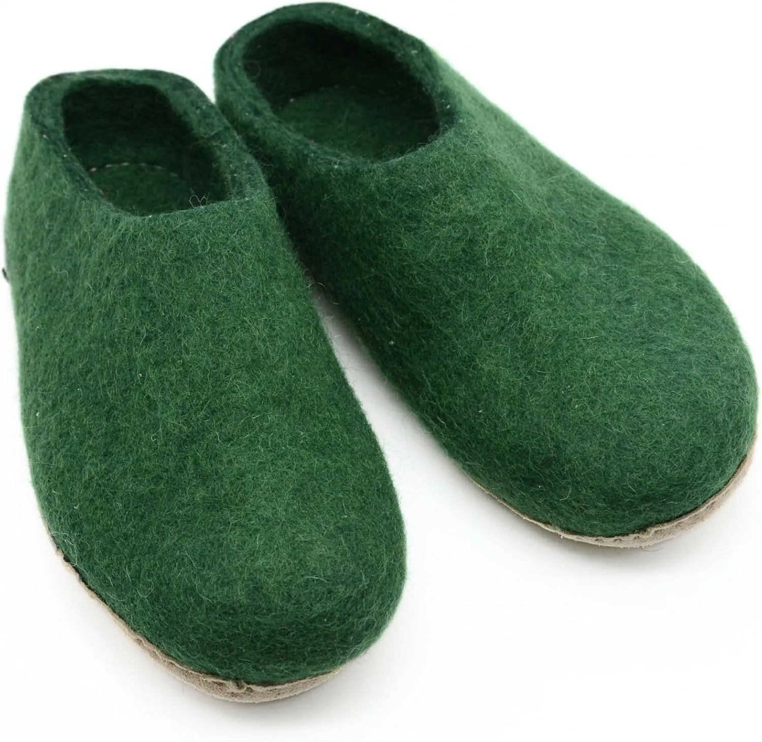 Forest Green Handmade Indoor Slippers, Soft, Cozy & Durable Slip Ons, Pure Merino Wool Slippers For Men And Women