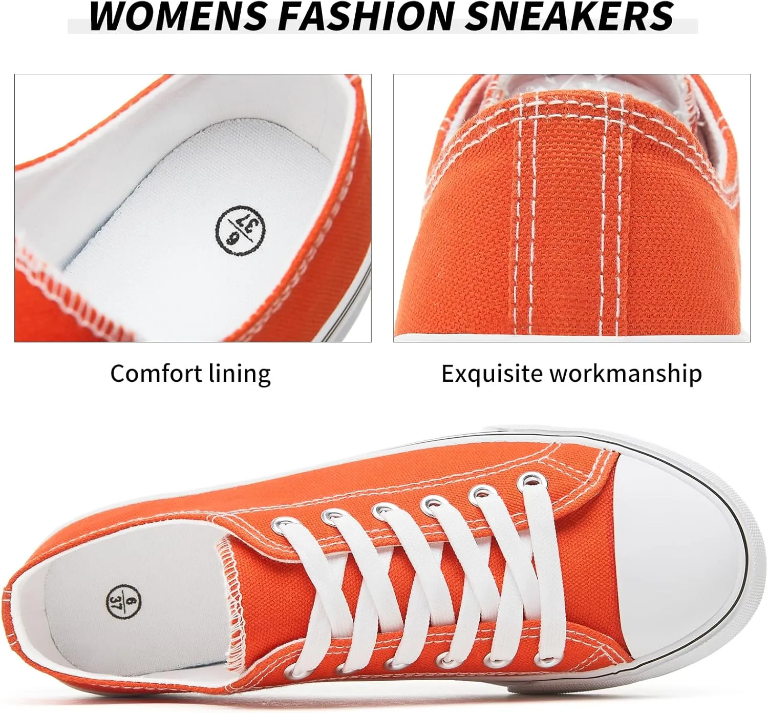FRACORA Womens White Canvas Sneakers Low Top Lace Up Canvas Shoes Fashion Comfortable
