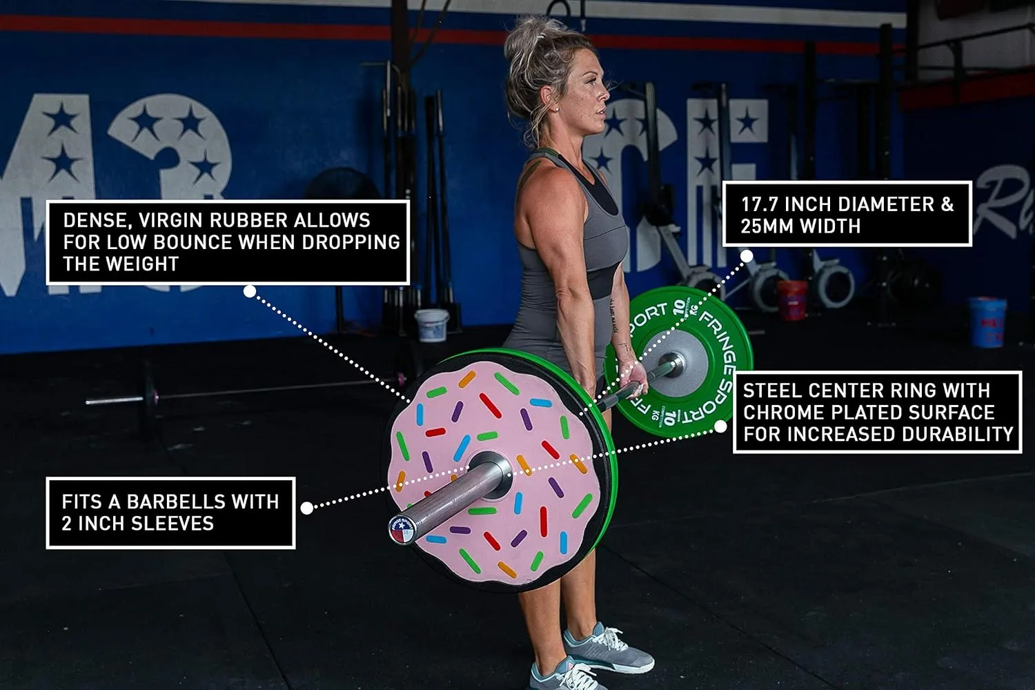 Fringe Sport Donut Weight Plates |Bumper Plates Pair | Hard Chrome Plating Surface Barbell Weight Set with Stainless Steel Insert | Durable Polyurethane Barbell Weights with Low Bounce
