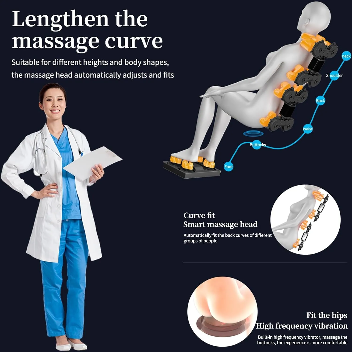 Full Body Massage Chair,Three Rows of Rollers On The Sole Spine Protection Mode High-Resilience Memory Foam Cushion Space-Saving