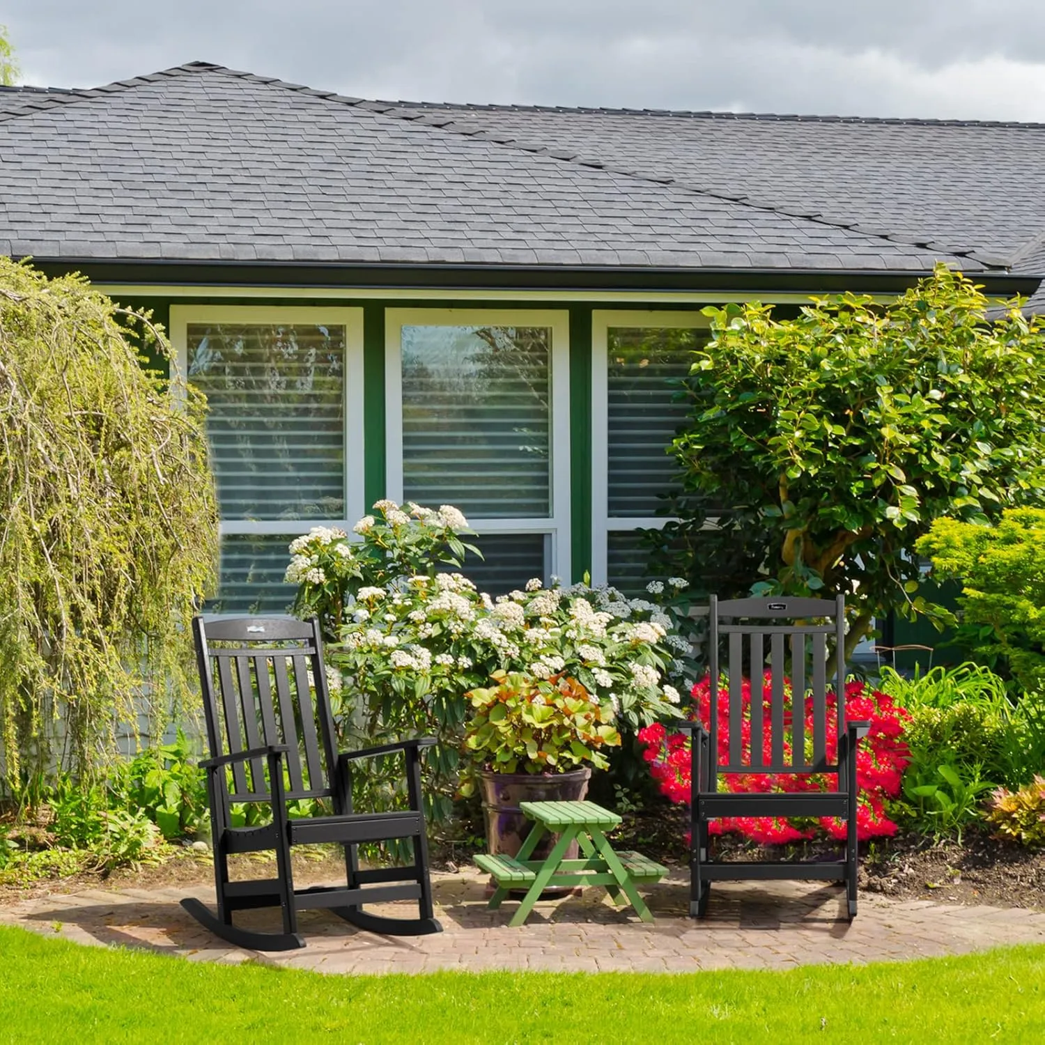 FUNBERRY Outdoor Rocking Chairs, HDPE All Weather Poly Lumber Rocker, High Back Patio Rockers Easy Assembly
