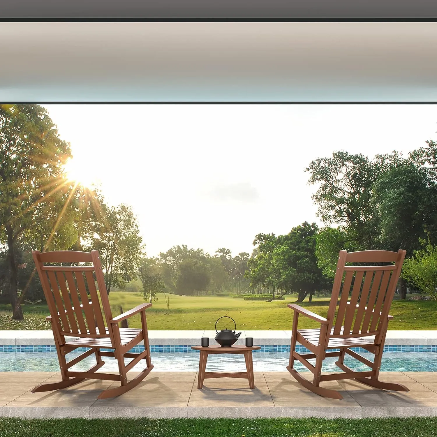 FUNBERRY Outdoor Rocking Chairs, HDPE All Weather Poly Lumber Rocker, High Back Patio Rockers Easy Assembly