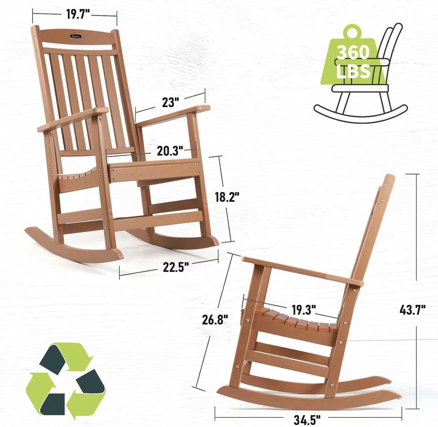 FUNBERRY Outdoor Rocking Chairs, HDPE All Weather Poly Lumber Rocker, High Back Patio Rockers Easy Assembly