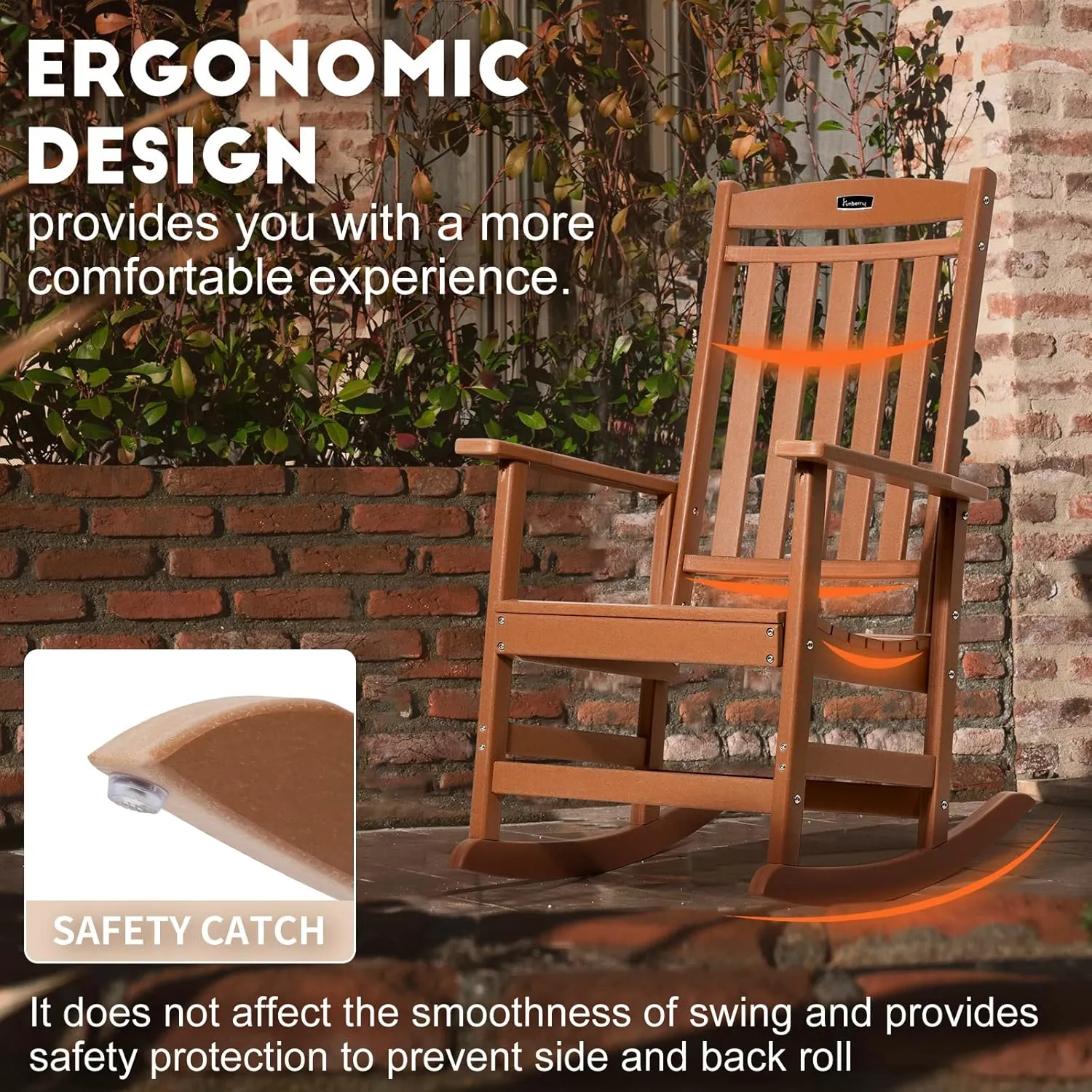 FUNBERRY Outdoor Rocking Chairs, HDPE All Weather Poly Lumber Rocker, High Back Patio Rockers Easy Assembly