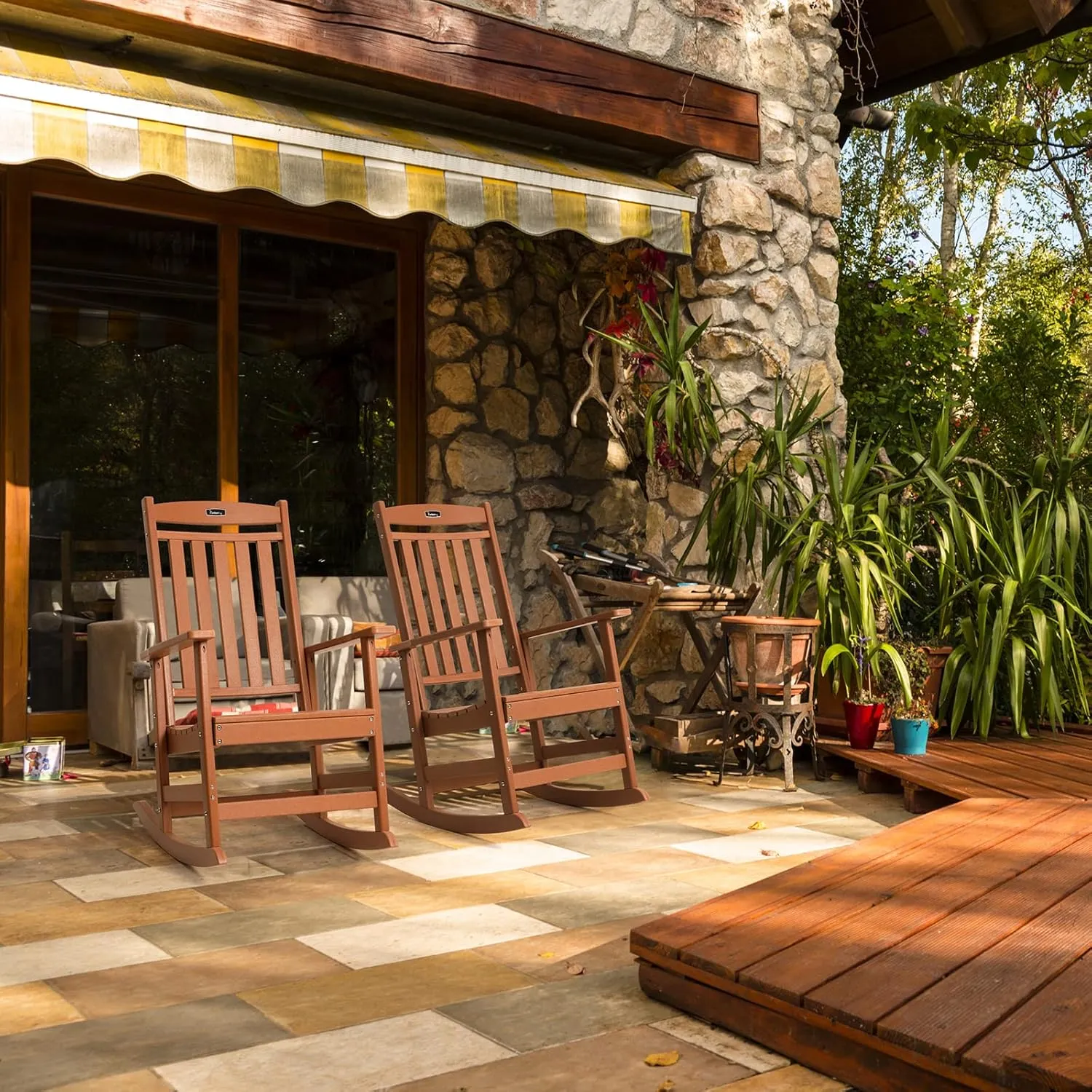 FUNBERRY Outdoor Rocking Chairs, HDPE All Weather Poly Lumber Rocker, High Back Patio Rockers Easy Assembly