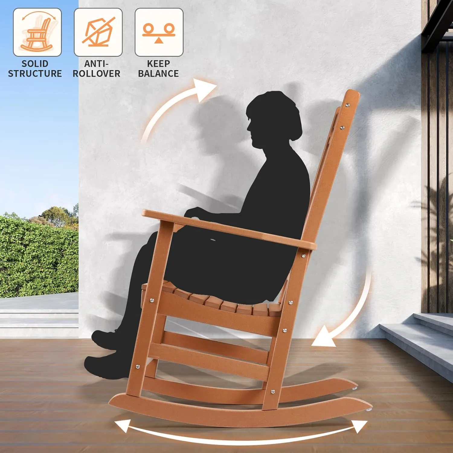FUNBERRY Outdoor Rocking Chairs, HDPE All Weather Poly Lumber Rocker, High Back Patio Rockers Easy Assembly