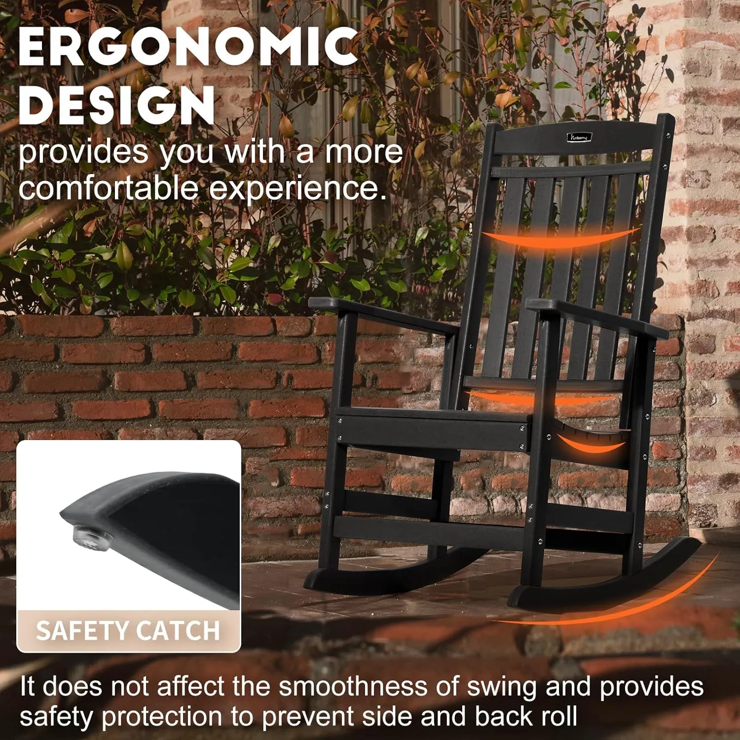 FUNBERRY Outdoor Rocking Chairs Set of 4, HDPE All Weather Poly Lumber Rocker, High Back Patio Rockers Easy Assembly