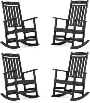FUNBERRY Outdoor Rocking Chairs Set of 4, HDPE All Weather Poly Lumber Rocker, High Back Patio Rockers Easy Assembly