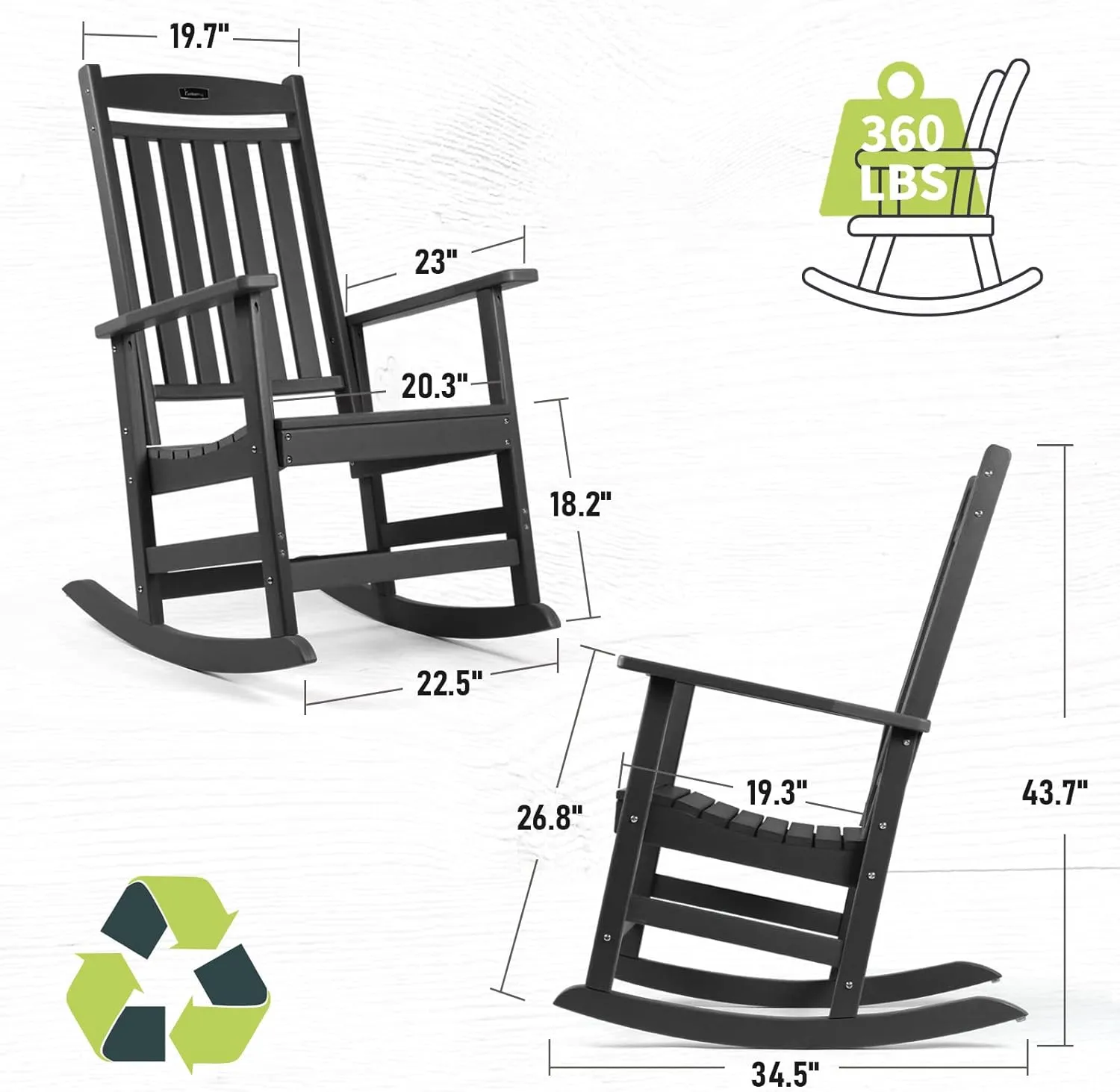 FUNBERRY Outdoor Rocking Chairs Set of 4, HDPE All Weather Poly Lumber Rocker, High Back Patio Rockers Easy Assembly