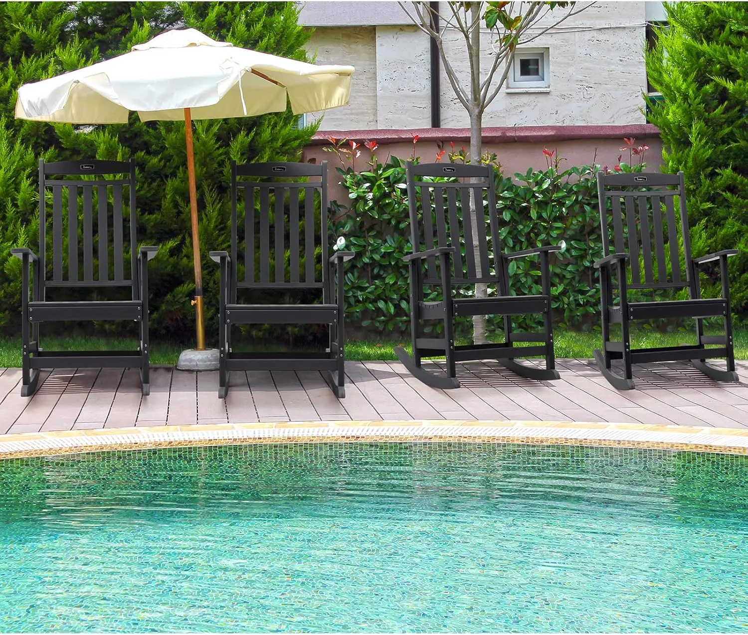 FUNBERRY Outdoor Rocking Chairs Set of 4, HDPE All Weather Poly Lumber Rocker, High Back Patio Rockers Easy Assembly