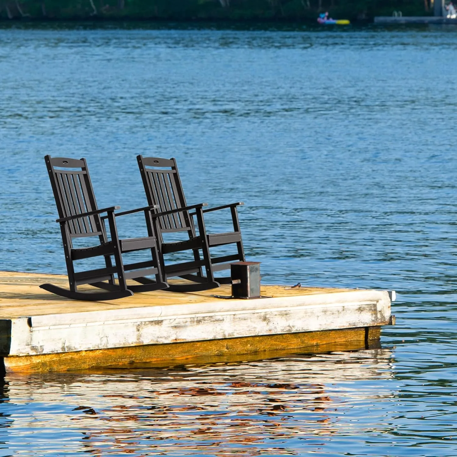 FUNBERRY Outdoor Rocking Chairs Set of 4, HDPE All Weather Poly Lumber Rocker, High Back Patio Rockers Easy Assembly