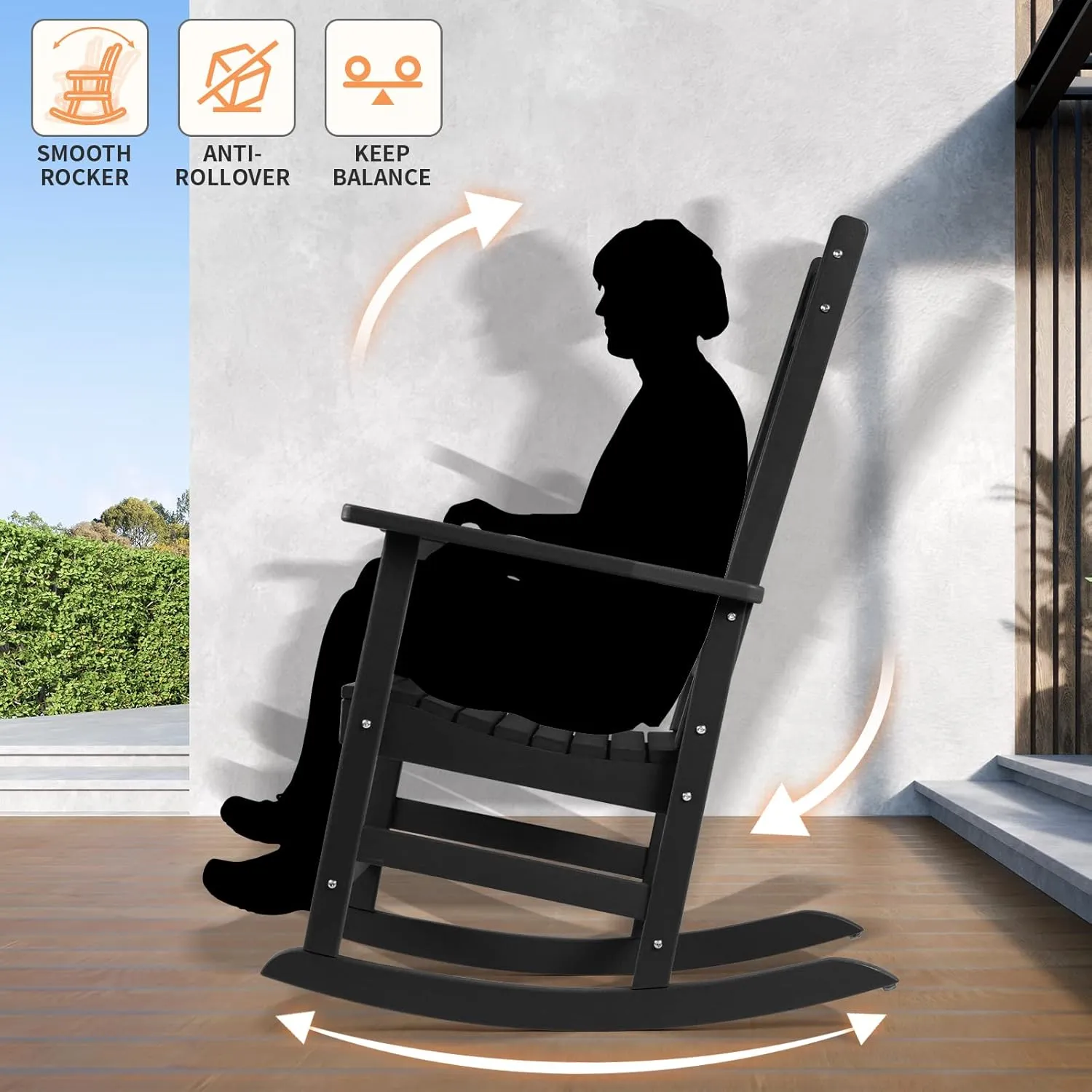 FUNBERRY Outdoor Rocking Chairs Set of 4, HDPE All Weather Poly Lumber Rocker, High Back Patio Rockers Easy Assembly