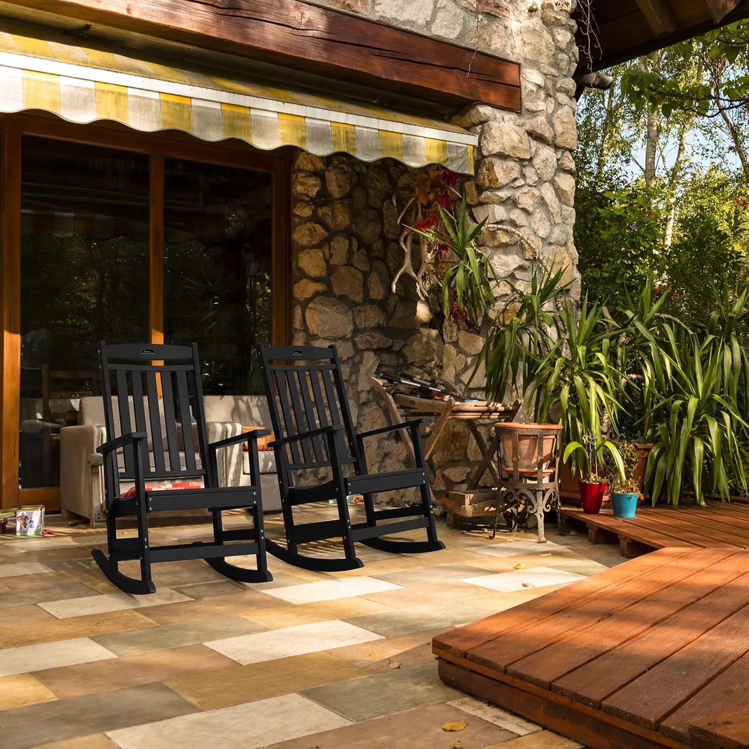FUNBERRY Outdoor Rocking Chairs Set of 4, HDPE All Weather Poly Lumber Rocker, High Back Patio Rockers Easy Assembly