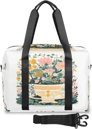 Garden Tea Cup Flower Womens Travel Bags, Weekender Carry on for Women, Sports Gym Bag, Workout Duffel bag, Overnight Shoulder Bag