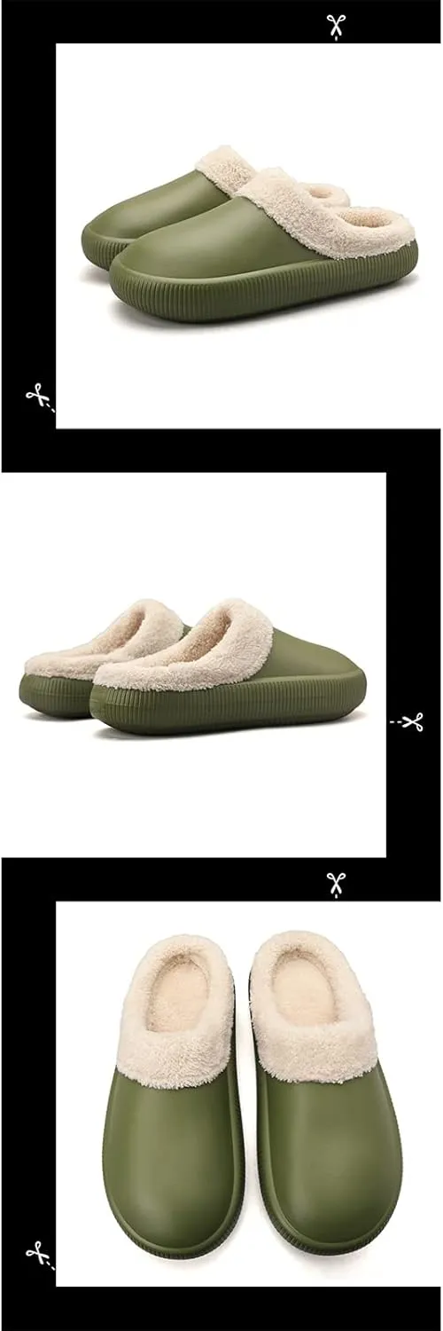 gigididi Unisex Winter Fur Lined Clogs Room Shoes, Warm and Fuzzy House Slippers