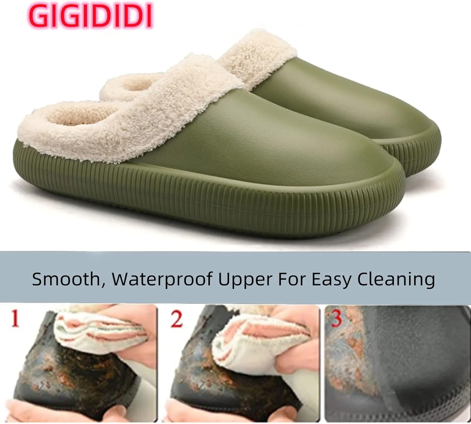 gigididi Unisex Winter Fur Lined Clogs Room Shoes, Warm and Fuzzy House Slippers