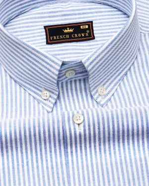 Glaucous Blue and White Pinstriped Royal Oxford Shirt