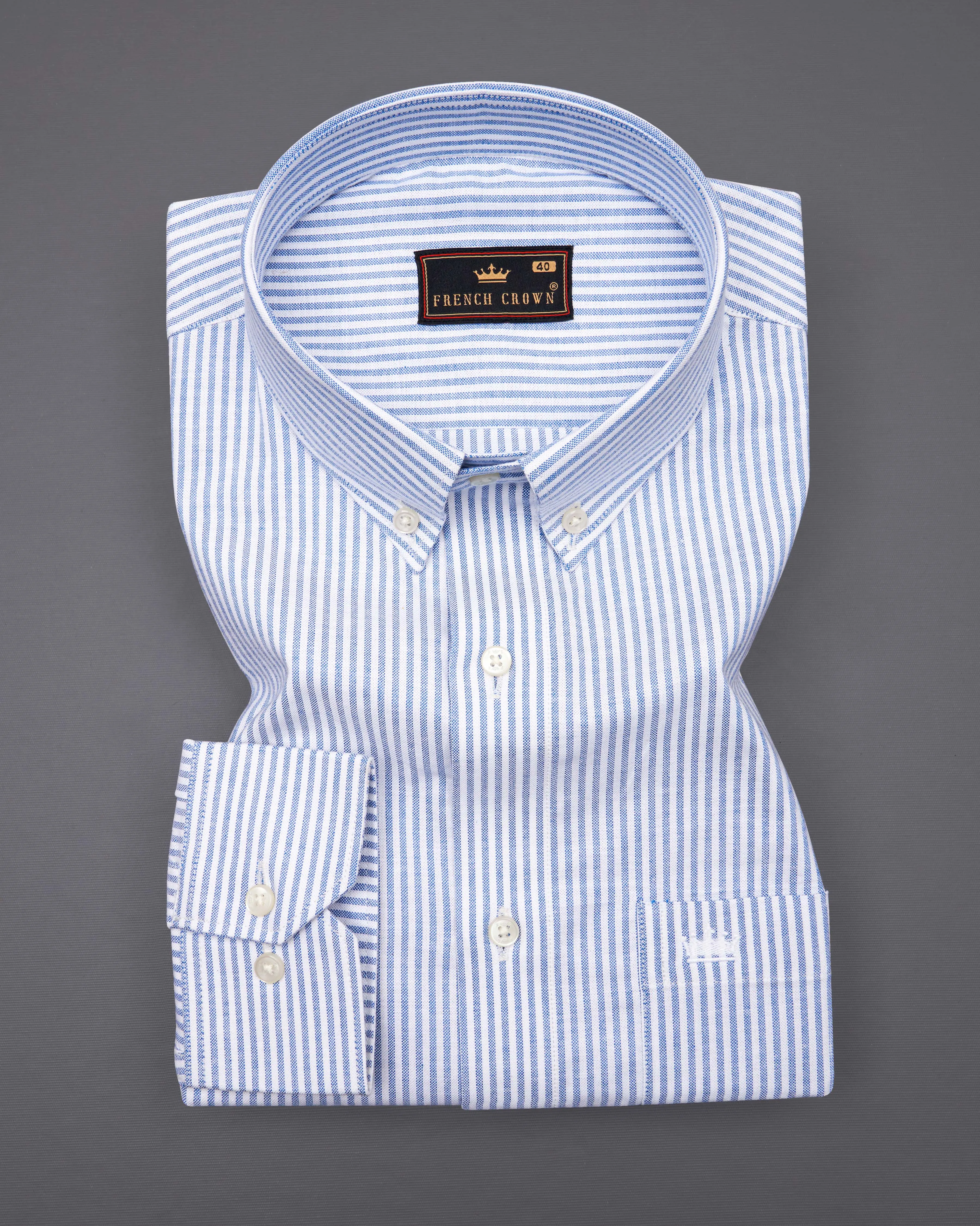 Glaucous Blue and White Pinstriped Royal Oxford Shirt