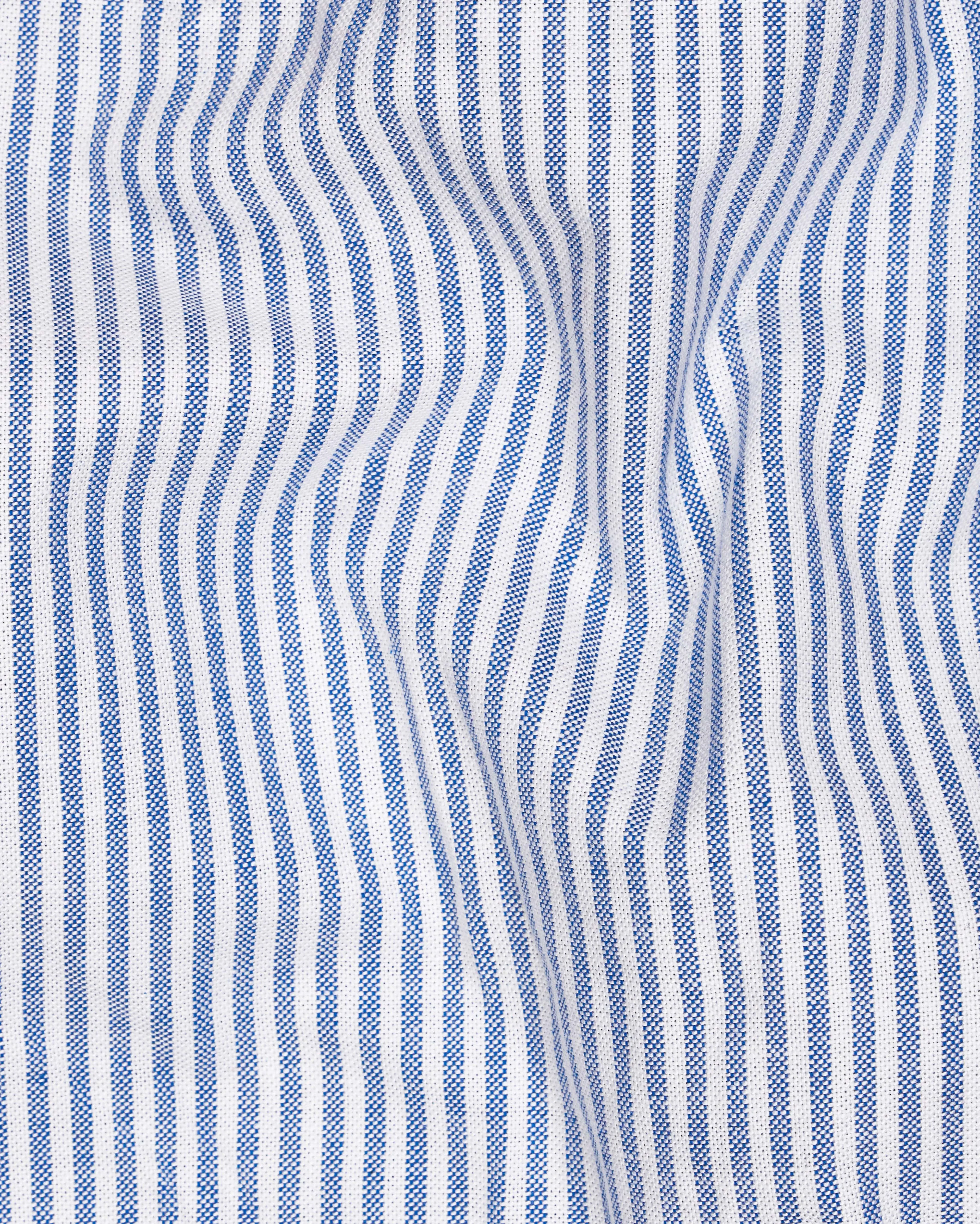 Glaucous Blue and White Pinstriped Royal Oxford Shirt