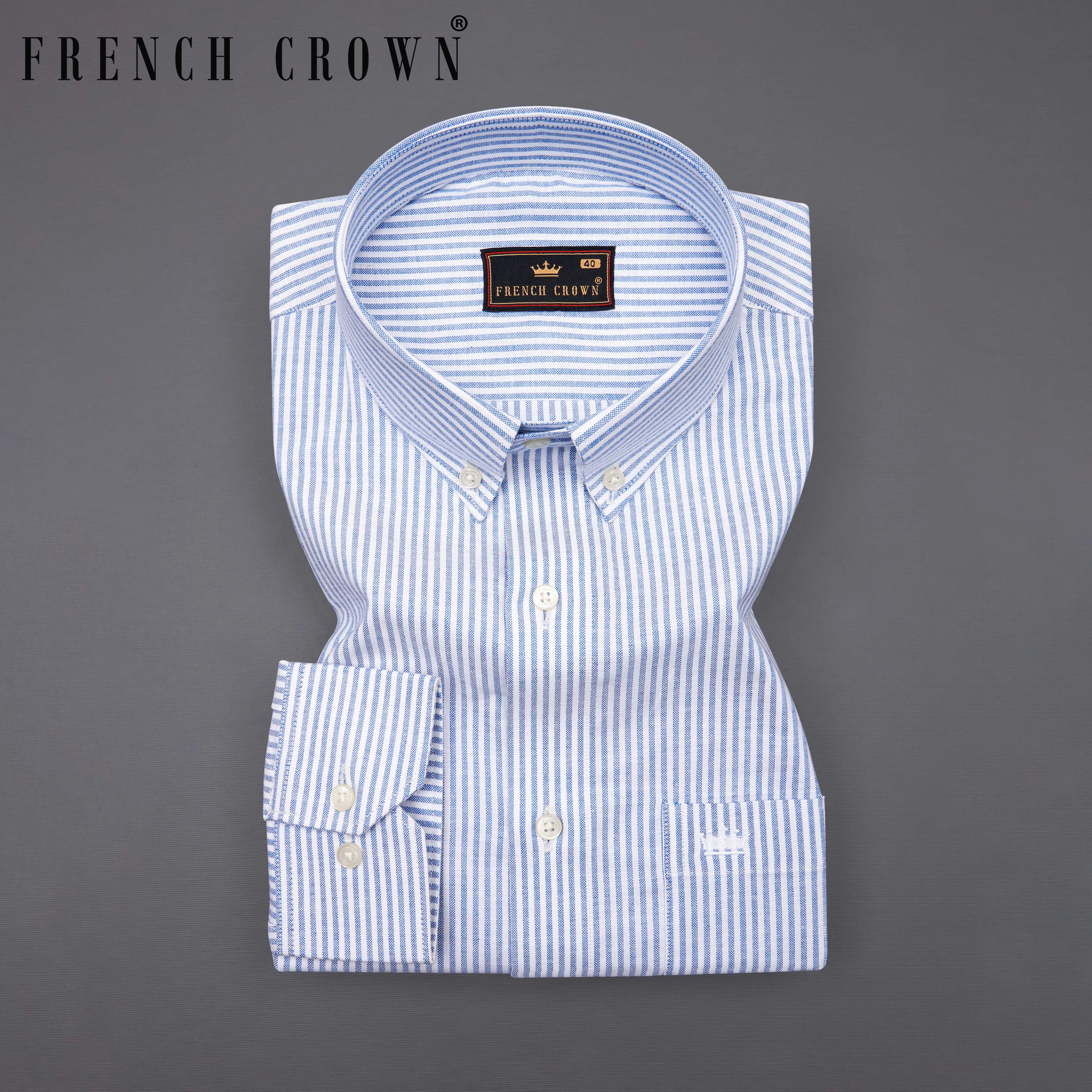 Glaucous Blue and White Pinstriped Royal Oxford Shirt