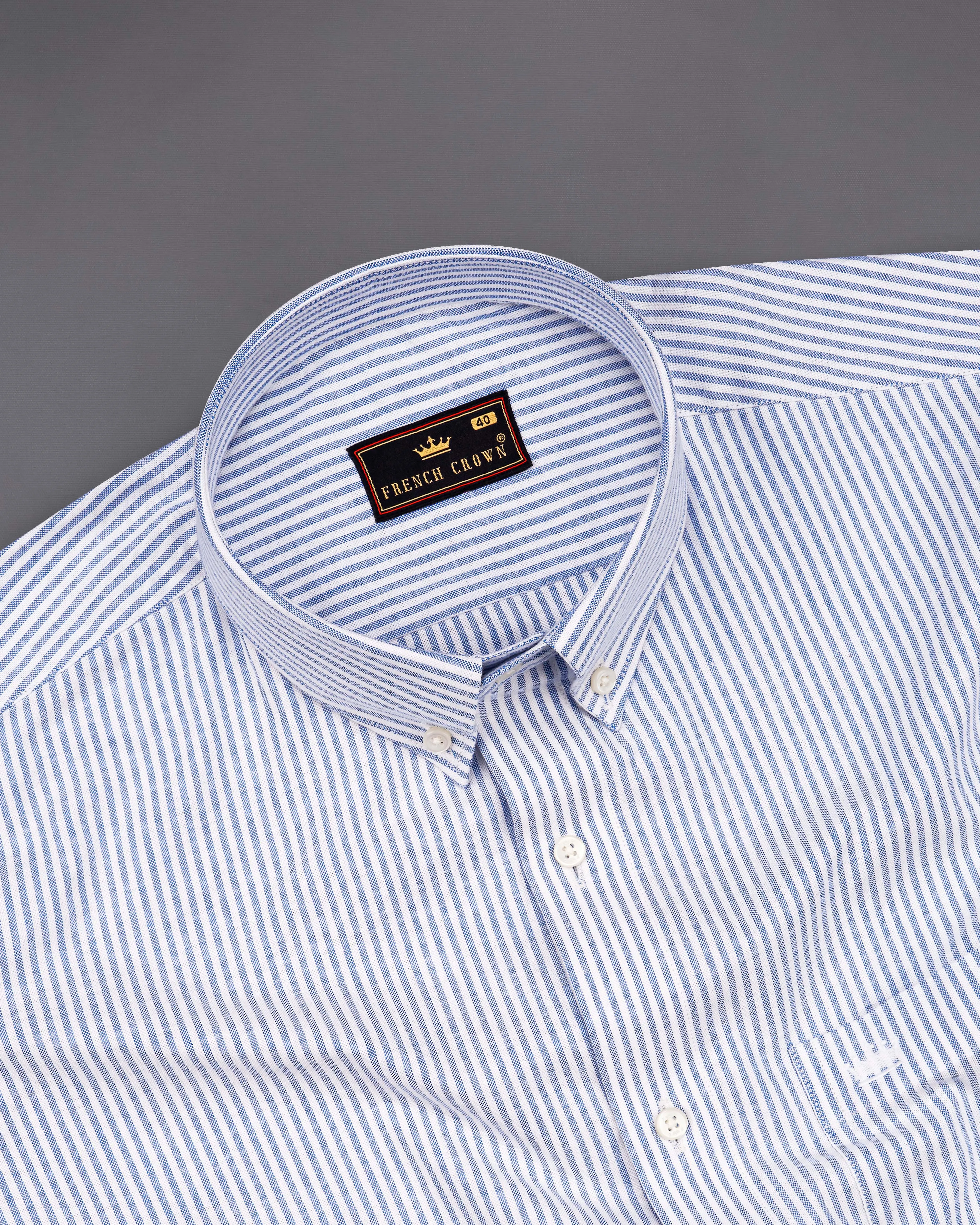 Glaucous Blue and White Pinstriped Royal Oxford Shirt