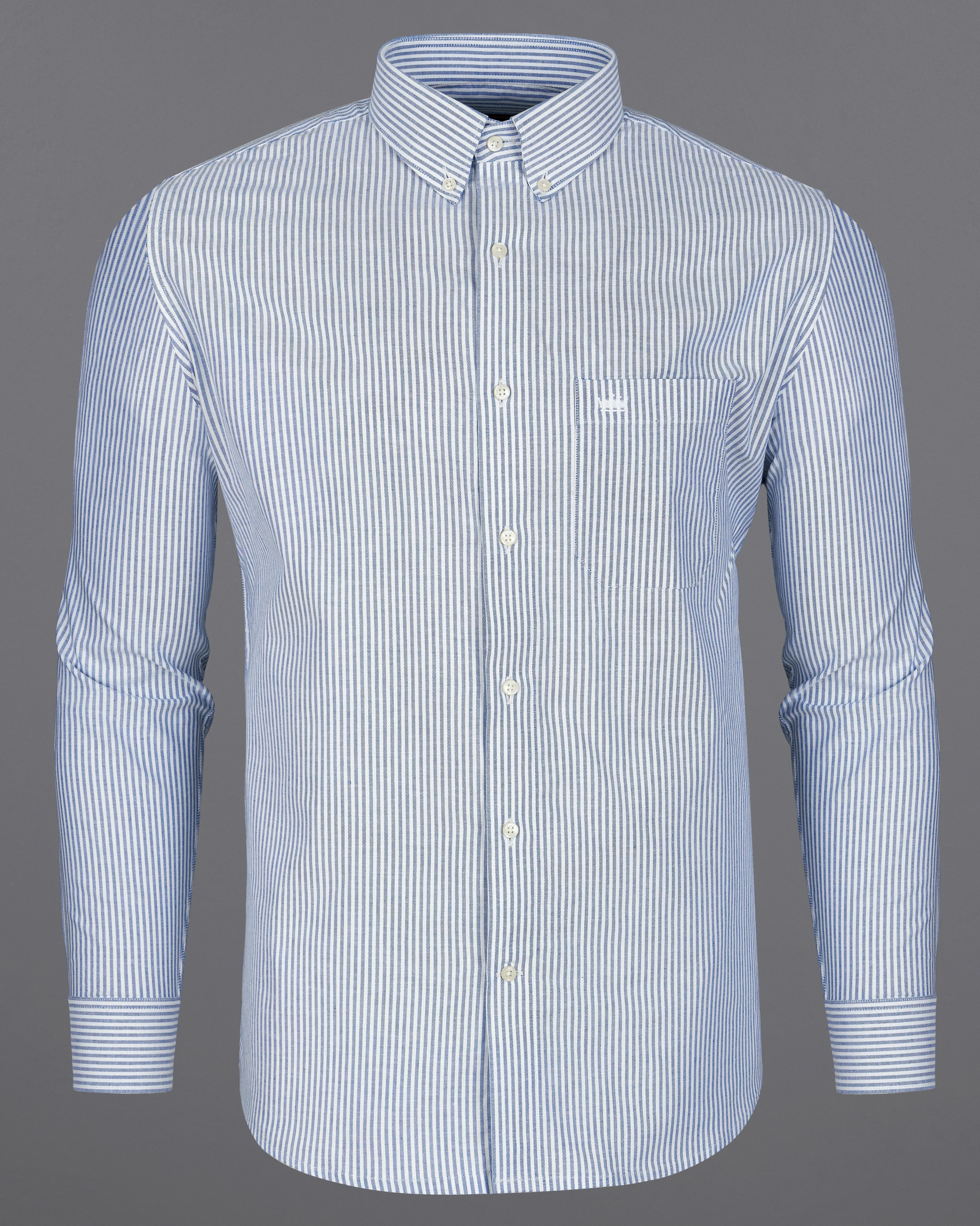 Glaucous Blue and White Pinstriped Royal Oxford Shirt