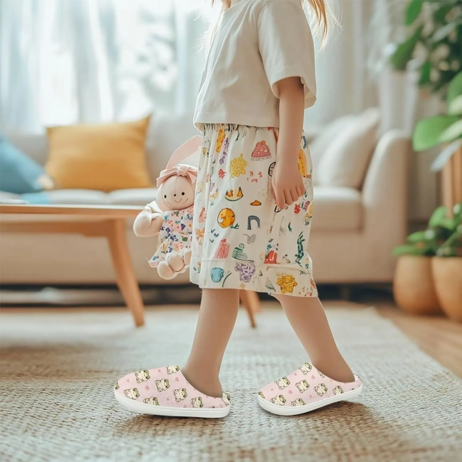 GOSTONG Unisex Kids Slippers Casual Home Slippers Warm Fuzzy Winter Slippers Non Slip Soft Walking Shoes White Sole US 9-16