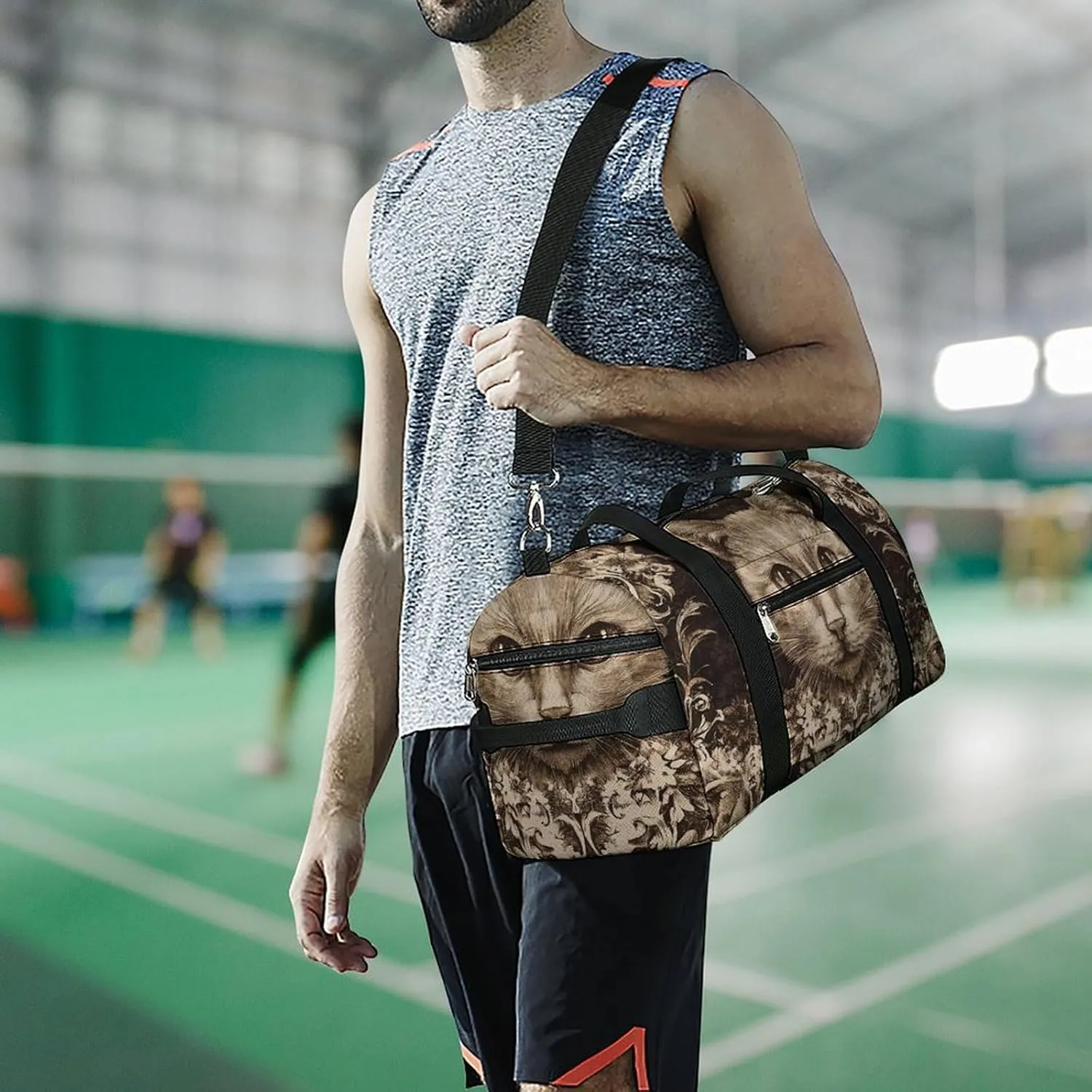 Gothic Style of Cat Fitness Large Gym Bag for Unisex with Shoe Compartment & Wet Pocket
